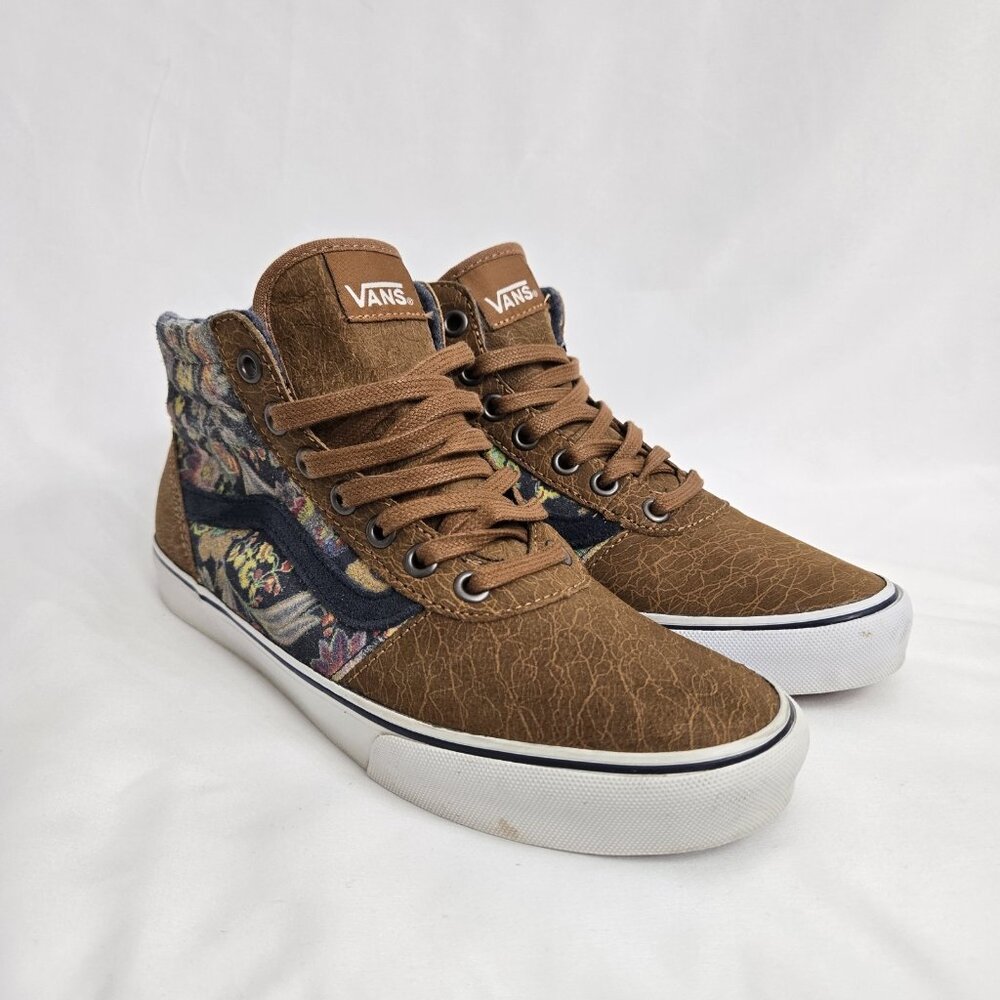 VANS Asian Floral Khaki Suede Leather Lined SK8 MTE Hightop Shoes Women's Size 7